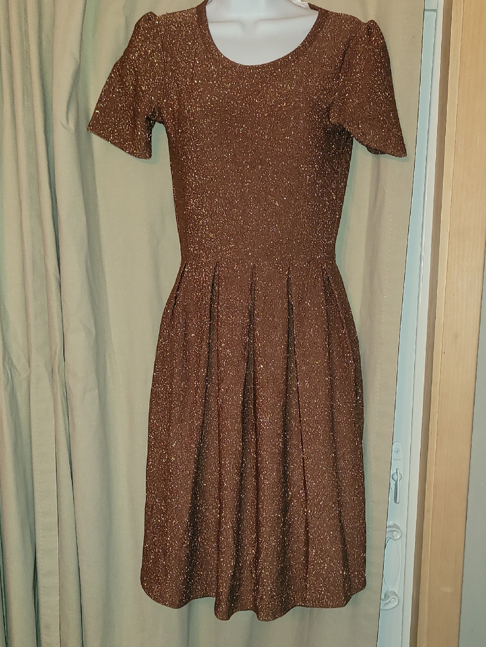 LuLaRoe Brown Copper Sparkle Midi Dress Elegant Amelia